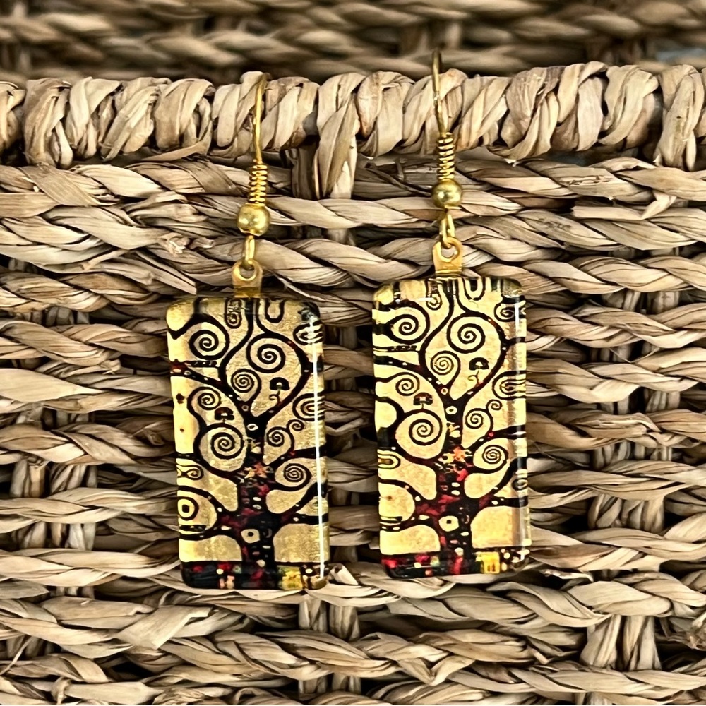 Borsics Handcrafted in Hungry Glass Klimt Tree of Life Earrings - Picture 7 of 8